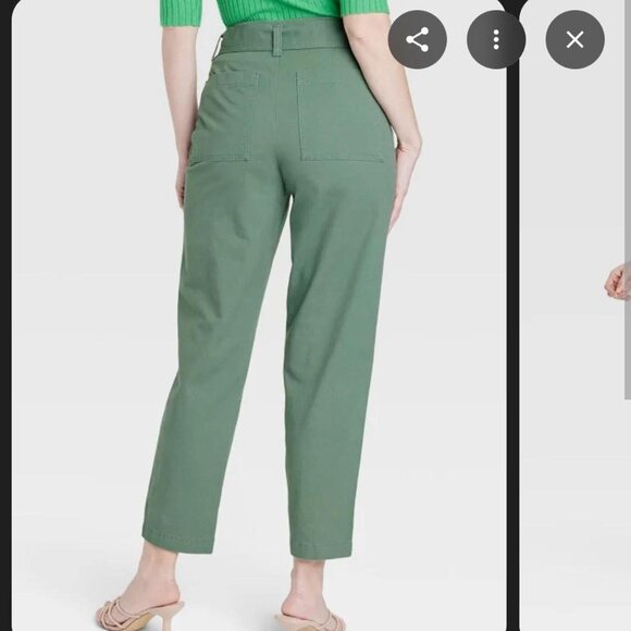 Women's High-Rise Tapered Ankle Tie Front Pants A New Day Green Size 10 - Picture 2 of 5